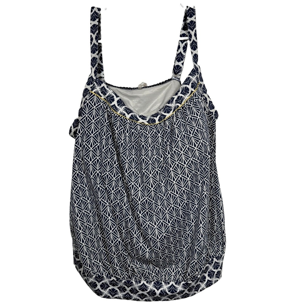 Lands' End Tankini Swim Top Womens 20W Blue White Tummy Control Adjustable